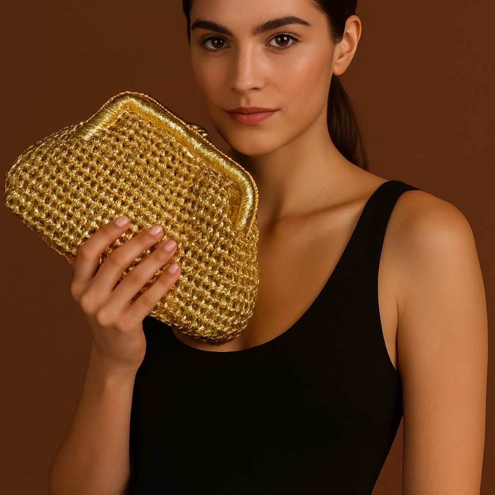 Luxury Hand woven Metallic Crochet Clutch Purse
